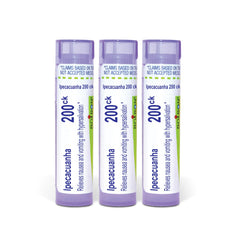 Boiron Ipecacuanha 200Ck pellets in a dispensing tube for on-the-go relief