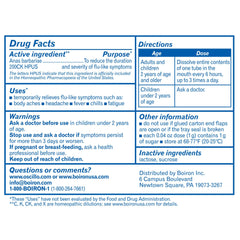 Boiron Oscillococcinum packaging back view showing product information