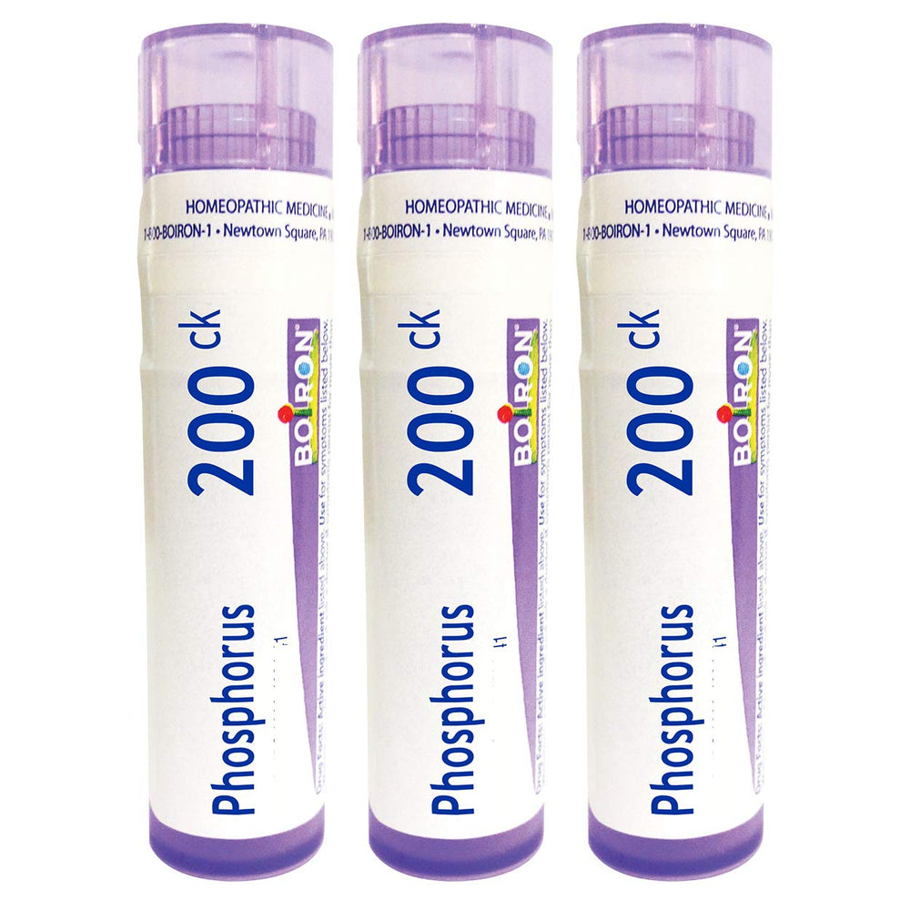 Boiron Phosphorus 200CK pellets in a tube for dizziness with sleeplessness.