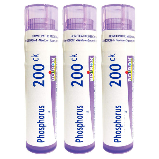 Boiron Phosphorus 200CK pellets in a tube for dizziness with sleeplessness.