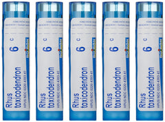 Boiron Rhus Toxicodendron 6C pellets in tubes, potential support for joint discomfort.