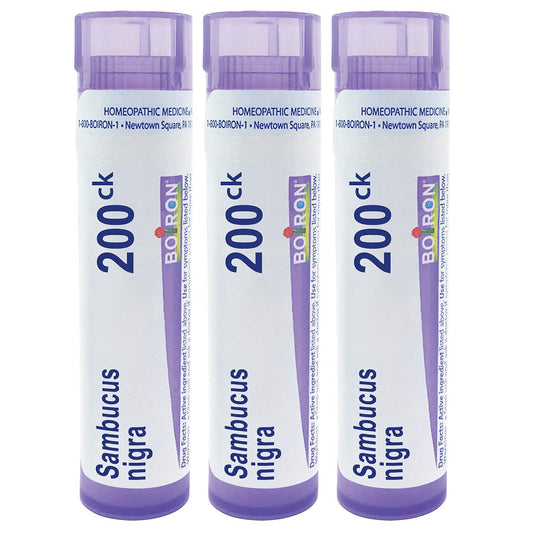 Boiron Sambucus 200CK pellets melt under the tongue for discreet use