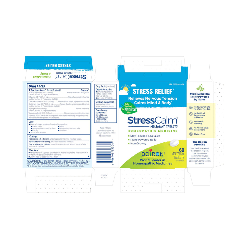 Boiron StressCalm tablet dissolves in mouth without water for easy use.