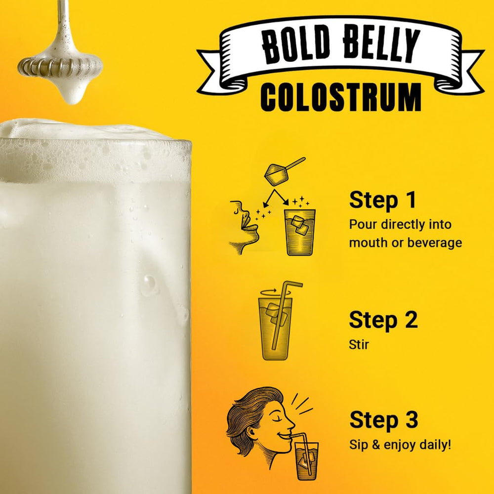 Bold Belly Colostrum Powder stored in pantry for travel