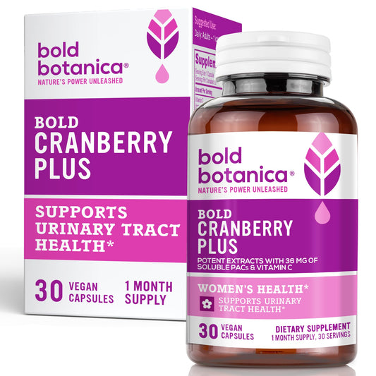 Bold Botanica Cranberry Plus bottle with capsules for daily urinary wellness