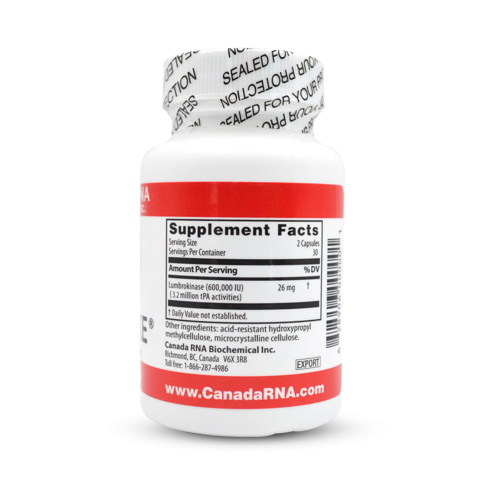 Boluoke Canada RNA capsules close-up highlighting lumbrokinase content and fibrin breakdown potential.