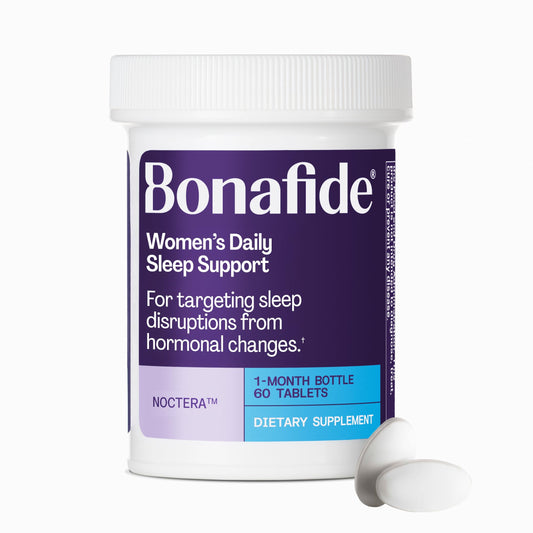 Bonafide Noctera bottle with tablets for hormone-related sleep support.