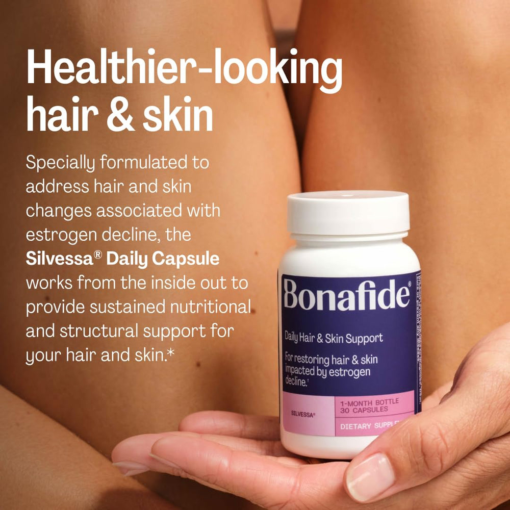 Bonafide Silvessa skin serum bottle to soften rough skin and fine lines.