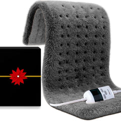 Boncare ultra plush XXL heating pad on bed setup provides full back and shoulder coverage.