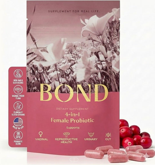 BOND 4-in-1 probiotic bottle front view for daily balance