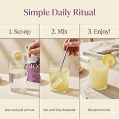 BOND Prenatal Lemon Drink with scoop demonstrates convenient daily nutrition on the go.