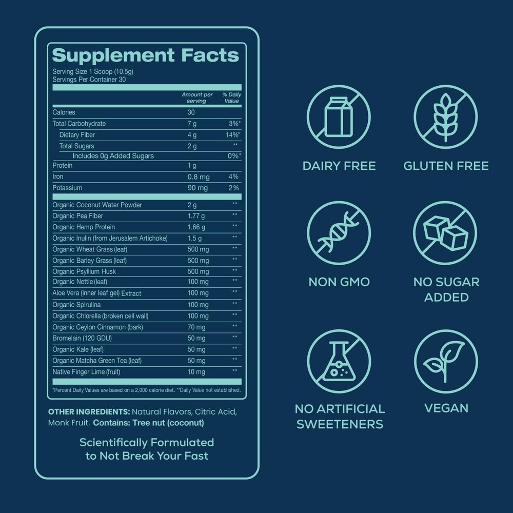 Bondi Pure label close-up noting no synthetic additives and 30 calorie serving.