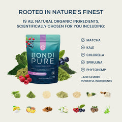 Powder poured into water showing smooth dissolve for daily energy with Bondi Pure.