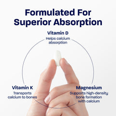 BONE SCIENCE PrimeHeight ingredients panel featuring calcium magnesium zinc D3 and K2 for balance