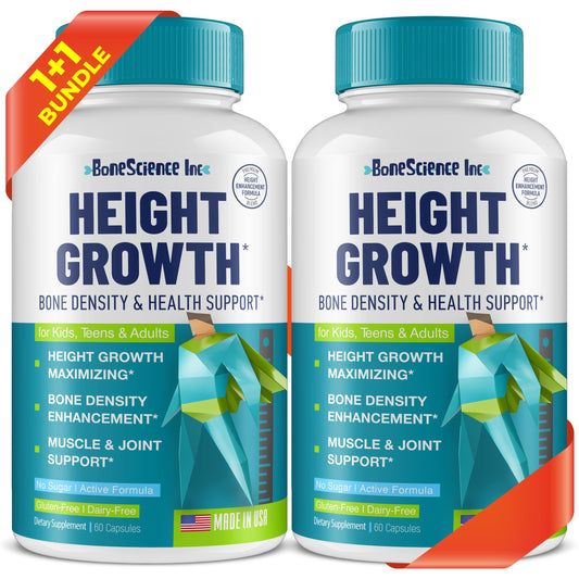 BoneScience Height Growth Maximizer bottle with capsules promoting bone health.
