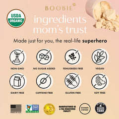 Boobie Body lactation-friendly formula shown for busy moms.