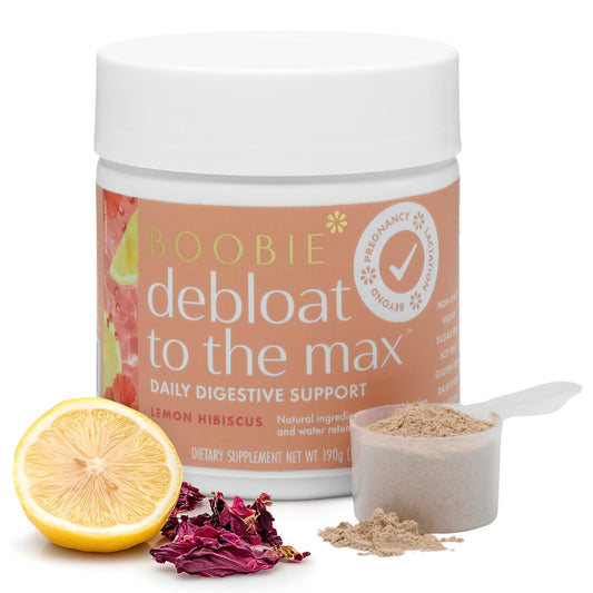 Boobie Debloat to the Max bottle front displays fast-acting gas relief for quick comfort.