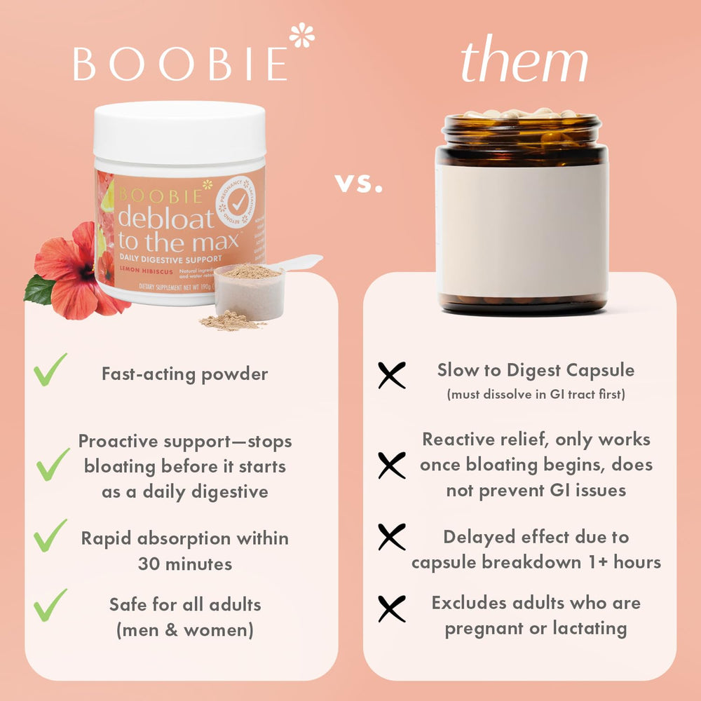 Packaging features Boobie Debloat to the Max for both women and men seeking digestive balance.