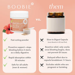 Packaging features Boobie Debloat to the Max for both women and men seeking digestive balance.
