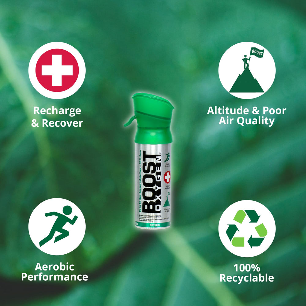 Boost Oxygen Natural canister with no aroma, showcasing pure breathing support