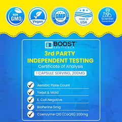 BoostCeuticals CoQ10 200mg capsules pack close-up.