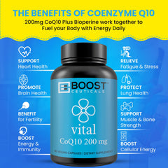 BoostCeuticals CoQ10 200mg pack front with dosage and branding.
