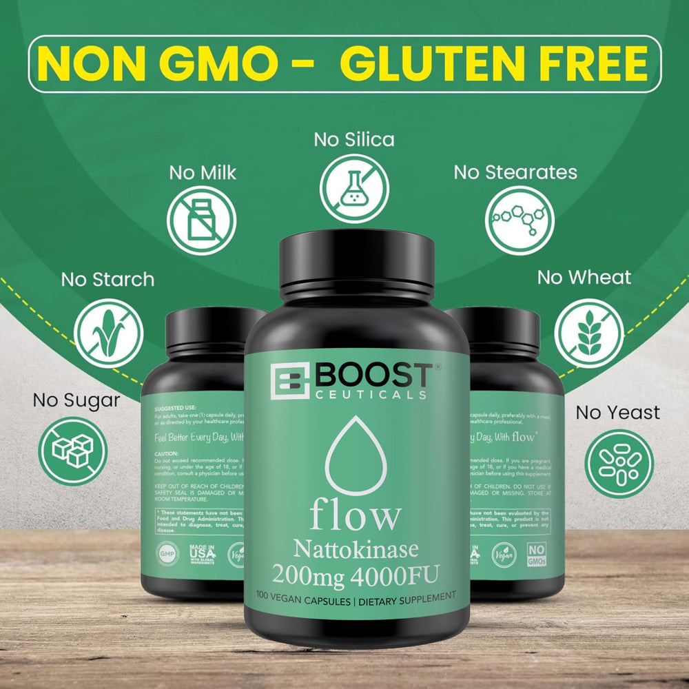 BoostCeuticals Nattokinase 4000 FU bottle hints compatibility with CoQ10 or Omega-3
