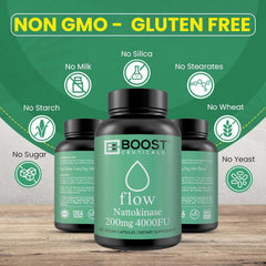 BoostCeuticals Nattokinase 4000 FU bottle hints compatibility with CoQ10 or Omega-3