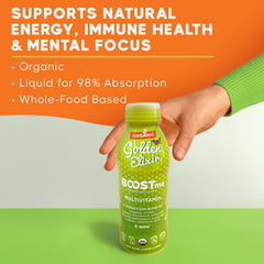 BoostMe Golden Elixir measuring spoon shows easy, accurate daily dosing.