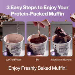 Serving idea shows muffin as quick breakfast or post workout snack.