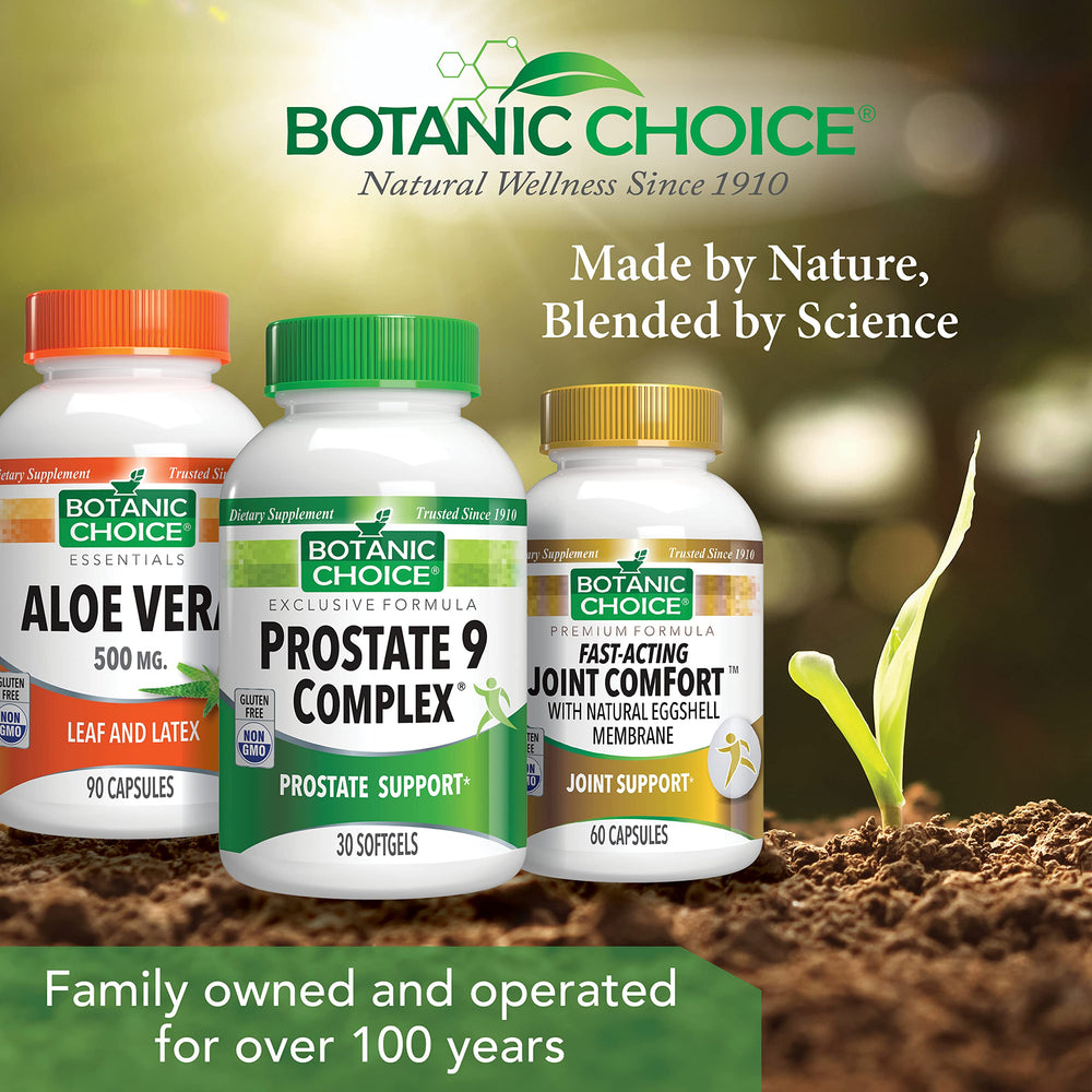 Botanic Choice Prostate 9 Complex back label shows directions and nutrition.