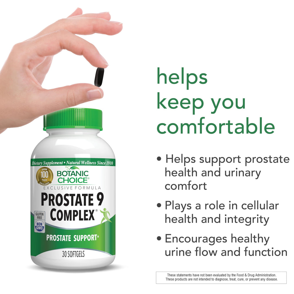 Botanic Choice Prostate 9 Complex softgels ready for daily use.