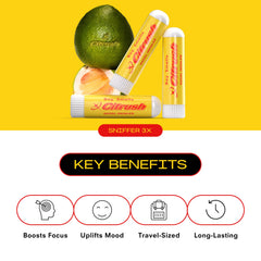 Boy Smells Citrus Sniffer nasal stick application for quick aroma ritual.