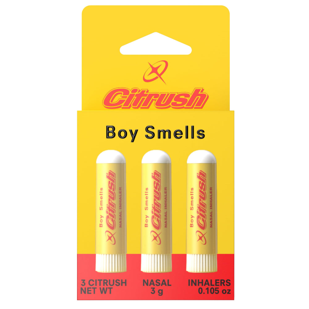 Boy Smells Citrus Sniffer nasal stick cap for on-the-go refresh.