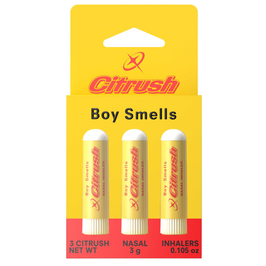 Boy Smells Citrus Sniffer nasal stick cap for on-the-go refresh.