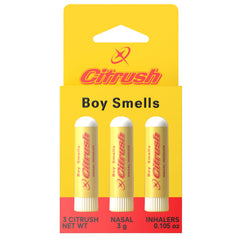 Boy Smells Citrus Sniffer nasal stick cap for on-the-go refresh.