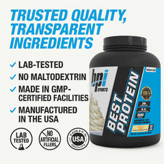 BPI Sports Best Protein nutrition label close-up communicates 24g per scoop.