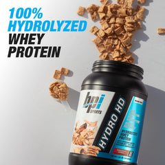 BPI Sports Hydro HD flavor variety display featuring Cinnamon Cereal and other options