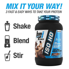 Chocolate Brownie ISO HD powder beside a shaker.