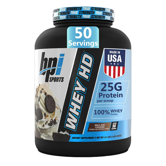 BPI Sports Whey HD tub packshot highlighting premium protein for muscle support.