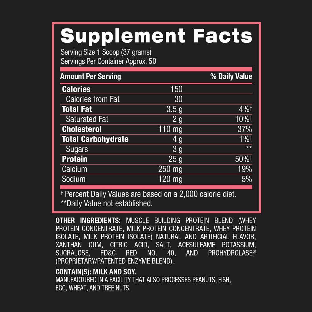 BPI Sports Whey HD measuring cup displaying a 25g protein serving