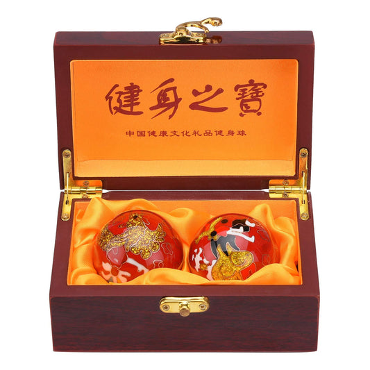 BRABUD Baoding ball with dragon and phoenix pattern in red for sensory focus