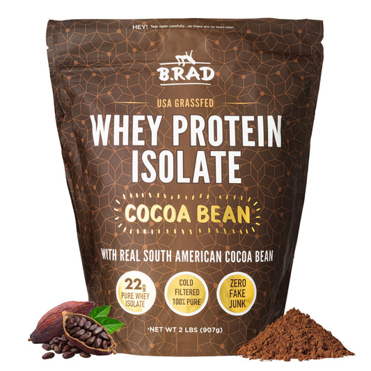 B.rad Grass-Fed Whey Isolate bottle highlights clean nutrition.