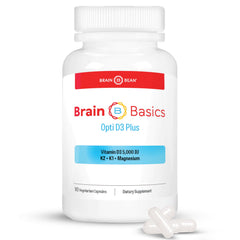 Brain Bean Brain Basic Opti D3 Plus bottle for daily mood and focus support