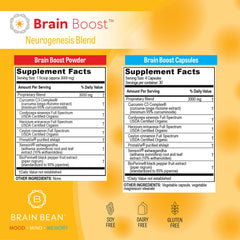Brain Bean Brain-Boost label-pack keeps on-the-go packaging for convenient use.