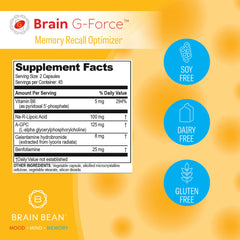 Brain Bean Brain G-Force capsules closeup shows clean formulation for cognitive support.