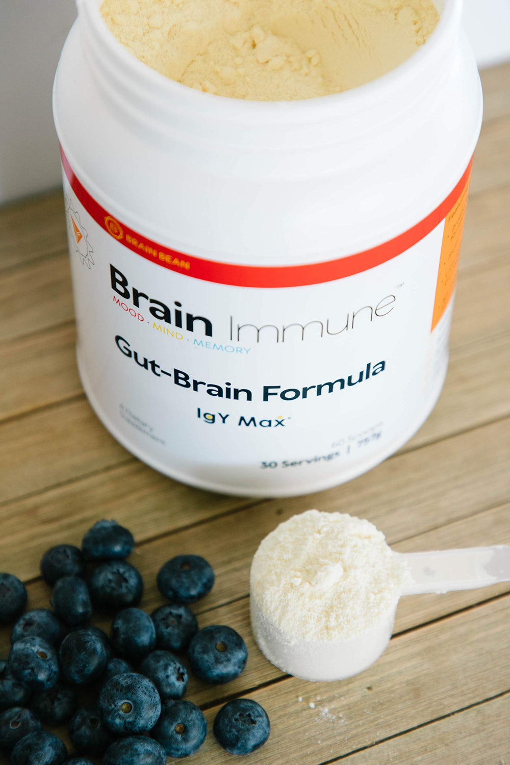 Brain Bean Brain-Immune powder-in-glass demonstrates easy ingestion into routines.