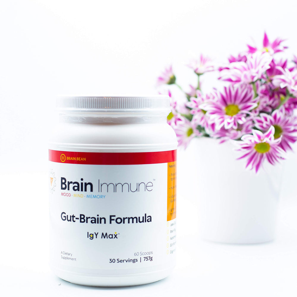 Brain Bean Brain-Immune scoop-dispensing image shows convenient daily serving.