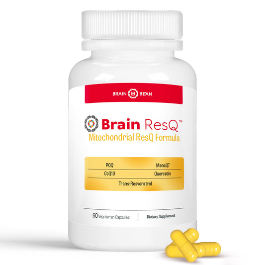 Brain Bean Brain ResQ bottle front view for daily mitochondrial support