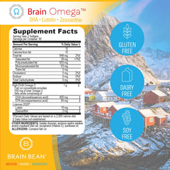Brain Bean lutein and zeaxanthin softgel close-up emphasizes eye health and antioxidant support